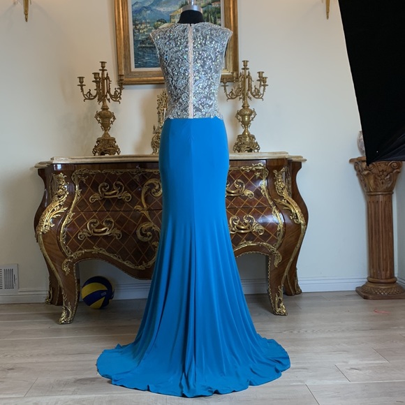 Women’s formal Stretchy rhinestone Illusion evening gown prom dress - Picture 5 of 6